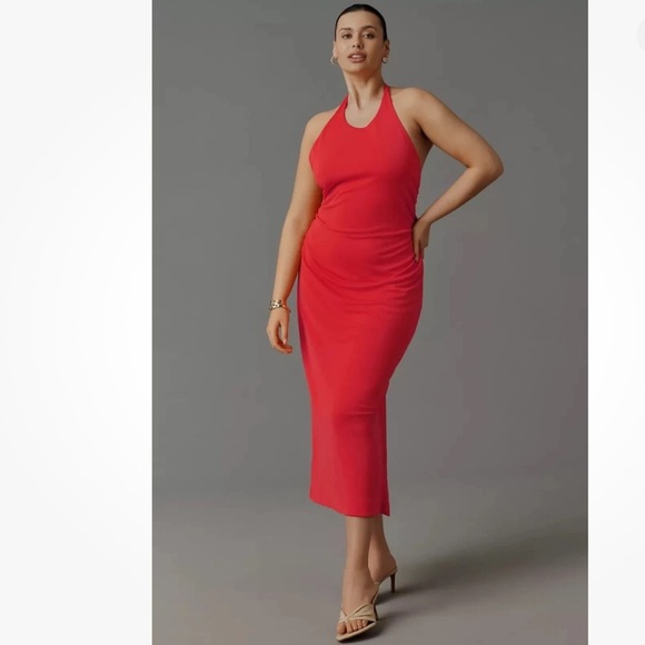 NWT Anthropologie Slinky Knit Halter Dress 2X Red Backless Cocktail Party Sheath - Picture 2 of 10